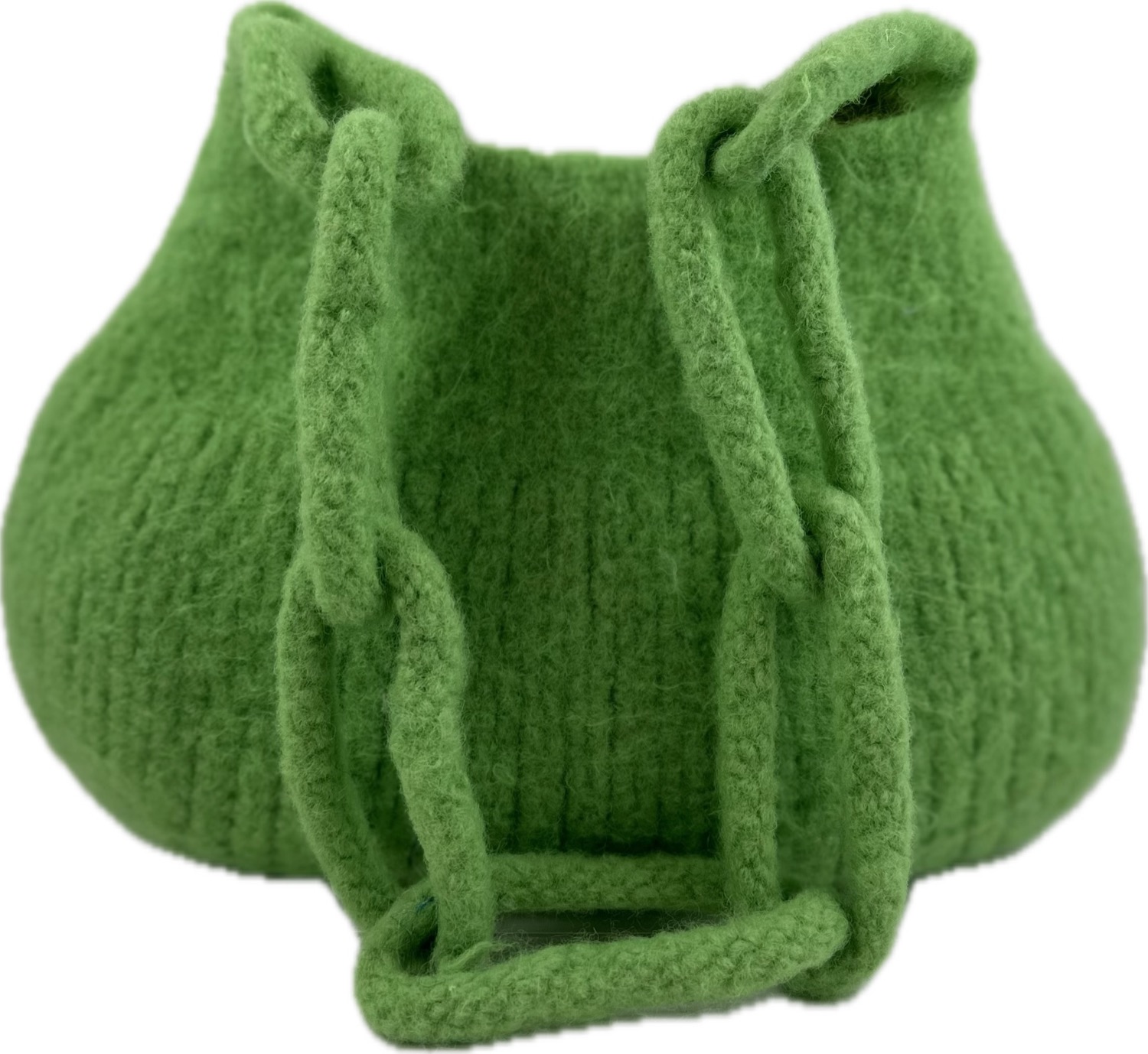 Bright green rounded purse with rope handles